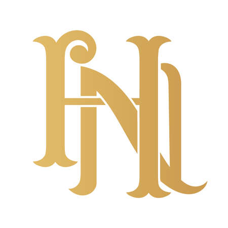 Golden HN monogram isolated in white.のイラスト素材