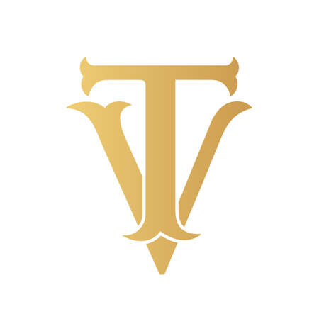 Golden TV monogram isolated in white.のイラスト素材