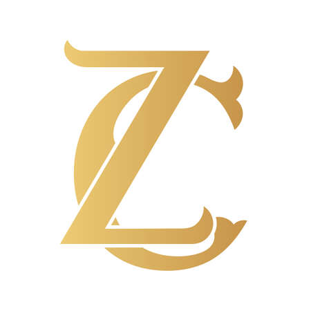 Golden ZC monogram isolated in white.のイラスト素材