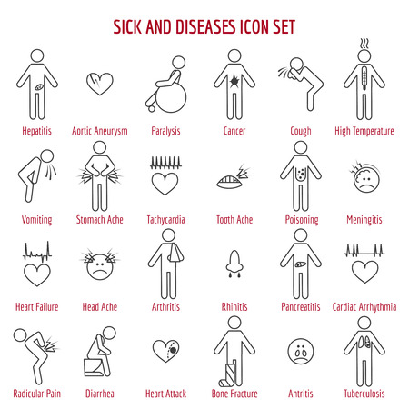 Sick people icons and different diseases line icons. Vector illustrationのイラスト素材