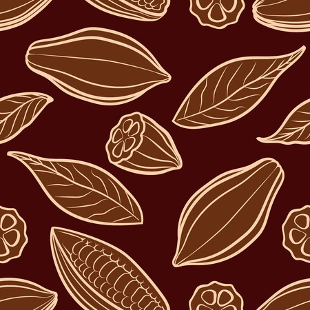 Cocoa beans engraved seamless pattern. Chocolate packing patternのイラスト素材