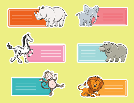 Baby tags with wild animals lion elephant hippo zebra monkeyのイラスト素材