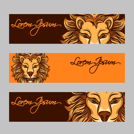 Horizontal web banners with bright lion faceのイラスト素材