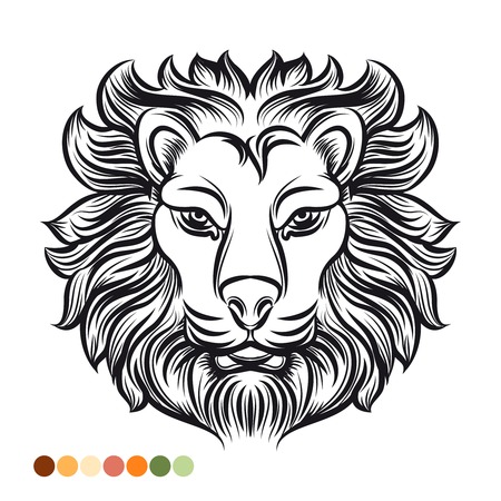 Wild lion coloring page with colors samplesの写真素材