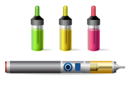 Vapor e-cigarette and vaping juice bottle for electronic smoke illustrationのイラスト素材
