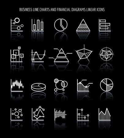 Business line charts and financial diagrams linear icons illustrationのイラスト素材