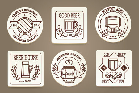Beer coaster or drink coaster. Beverage coasters with beer emblems illustrationのイラスト素材