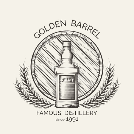 Whisky distillery emblem. Vector whisky production templateのイラスト素材