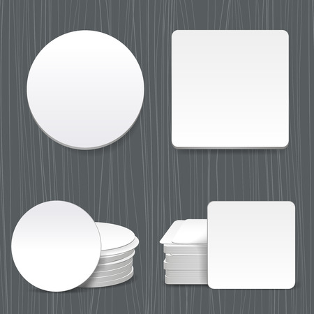 Beer coasters vector. Paper circle coaster and squared paper coasterのイラスト素材