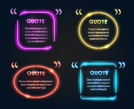 Quote neon frame different color set. Vector illustrationのイラスト素材
