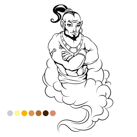 Coloring page genie and color samples vector illustrationのイラスト素材