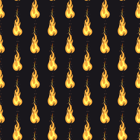 Seamless pattern with bright fire on black background. Vector illustrationのイラスト素材
