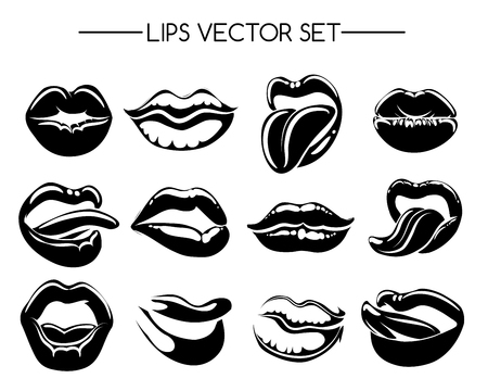 Set of black and white lips isolated on white background. Vector illustrationのイラスト素材