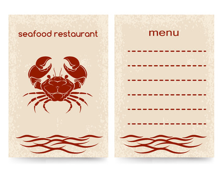Brochure flyer template for seafood restaurant menu. Front and rear side vector illustrationのイラスト素材