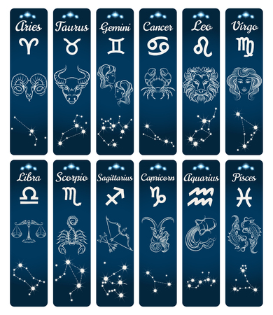Vertical zodiac signs banners with constellations. Vector illustrationのイラスト素材