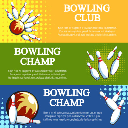 Bowling banners set vector with halftone effectsのイラスト素材