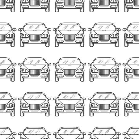 Seamless pattern with hand drawn cars silhouette. Vector illustrationのイラスト素材