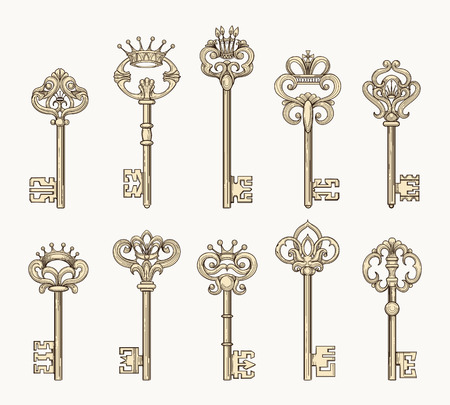 Vector antique chaves or ancient keys for old doorのイラスト素材