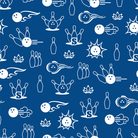 Seamless pattern with line bowling elements skittle and ball. Vector illustrationのイラスト素材