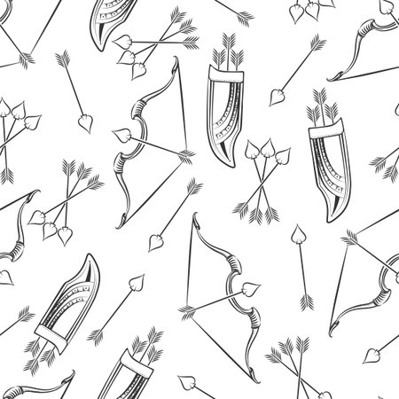 Seamless pattern with hand drawn arrows and bow on white. Vector illustrationのイラスト素材