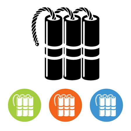 Flat dynamite with fuse icons set set. Black and white and colorful designのイラスト素材