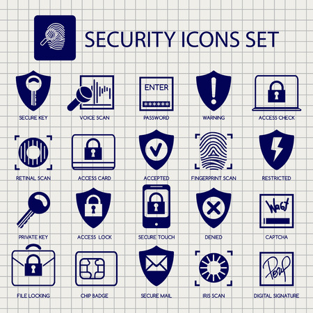 Security icons set vector on notebook pageのイラスト素材