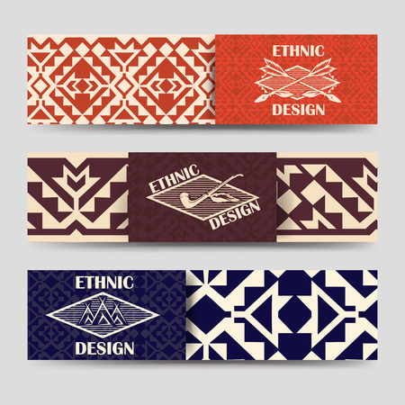 Ethnic banners set with native american style borders. Vector illustrationのイラスト素材