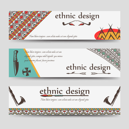 Ethnic design banners template with hand drawn elements. Vector illustrationのイラスト素材