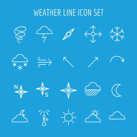 Blue and white weather line icon set vectorのイラスト素材