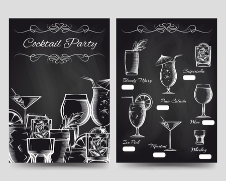 Cocktail party brochure flyers template vector. Drinks card for restaurant cafe barのイラスト素材