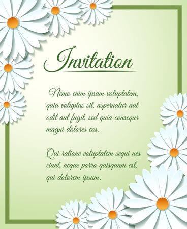 Invitation card template with vector origami paper flowersのイラスト素材