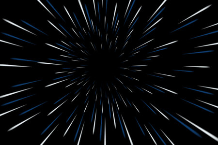 Warp stars galaxy vector illustration. Zoom in light speed space