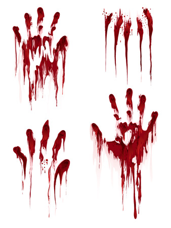 Bloody hand print isolated on white background. Horror scary blood dirty handprint and fingerprint vector illustrationのイラスト素材