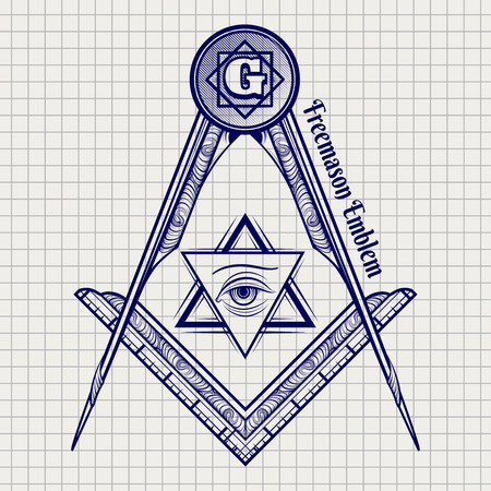 Ball pen freemasony vector sign on notebook background. Vector illustrationのイラスト素材