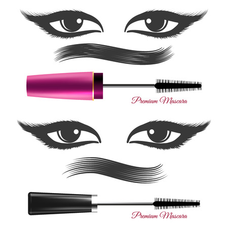 Premium mascara ads vector. Demonstration mascara effectsのイラスト素材