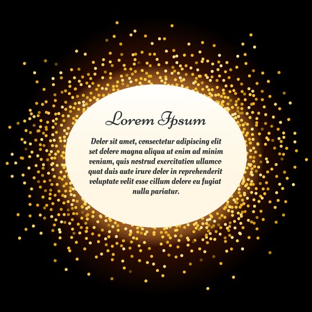 Golden glitter sparkles vector label. Holiday christmas glamour background for xmas invitationのイラスト素材
