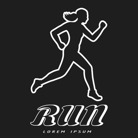 Black and white poster with running woman. Sport motivation vector illustrationのイラスト素材