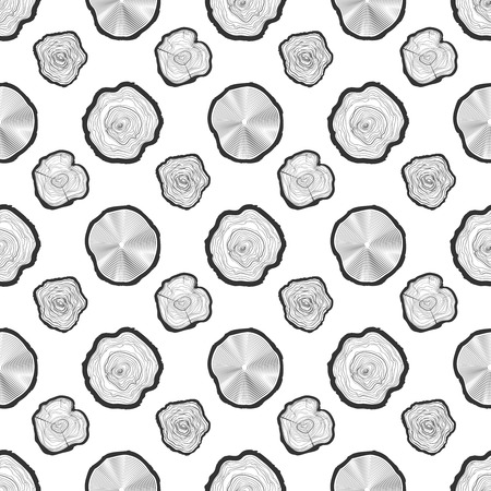 Monochromic wood ring saw cuts seamless pattern. Black and white tree-rings background seamless backgroungのイラスト素材