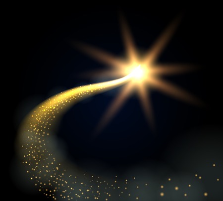 Magic vector christmas glowing star. Vector magic xmas glitter stars trail with sparkling lightのイラスト素材