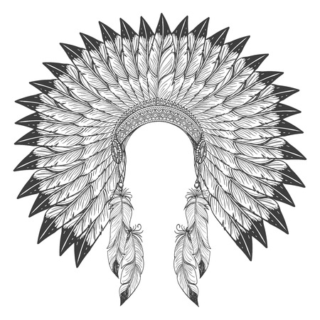 Native american indian headdress with feathers. Vector war bonnet headdressのイラスト素材