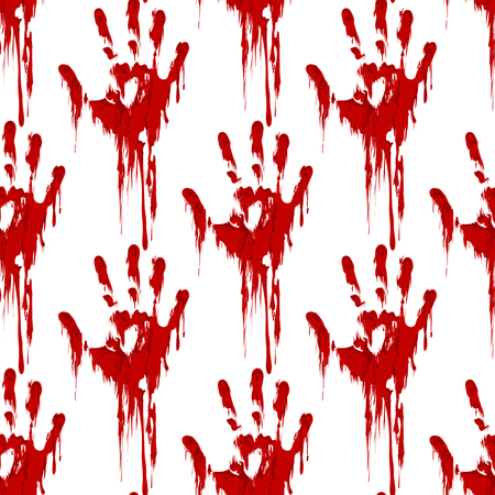 Bloody hand print seamless pattern horror background. Vector illustrationのイラスト素材