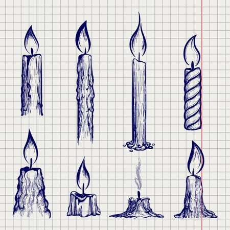 Ball ben sketch of candles on notebook page. Vector illustrationのイラスト素材