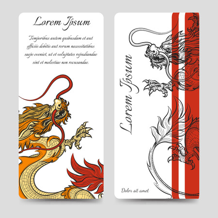 Eurosize brochure flyers template with chinese dragon. Vector illustrationのイラスト素材
