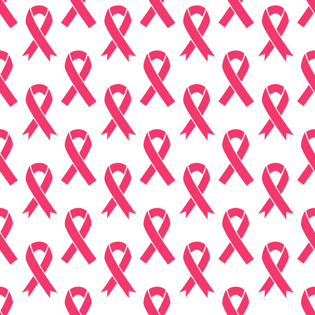 Pink ribbons seamless pattern vector illustration. Breast cancer awareness symbol backgroundのイラスト素材