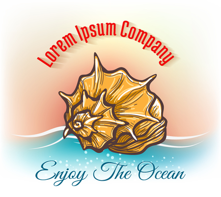 Cruise travelling  beach holiday poster with hand drawn seashell. Vector illustrationのイラスト素材