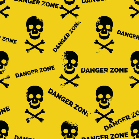 Danger zone seamless pattern. Grunge skull crossbones background vectorのイラスト素材
