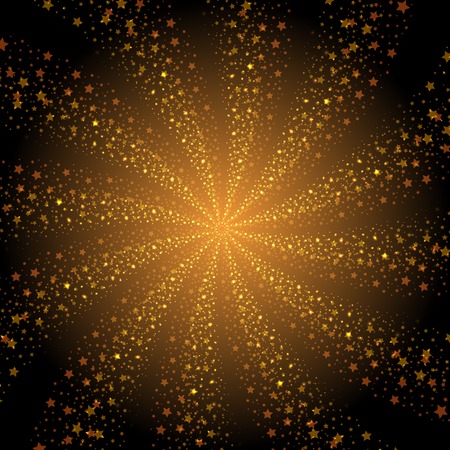 Abstract golden stars whirlpool background on dark. Vector illustrationのイラスト素材