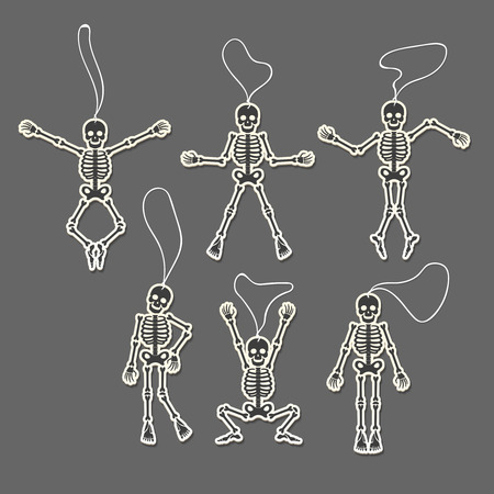 Paper cut skeletons set in different poses. Vector illustrationのイラスト素材