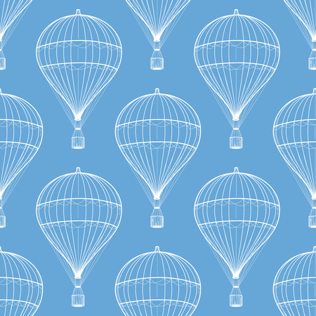 Vintage hot air balloons blue seamless pattern. Vector illustrationのイラスト素材