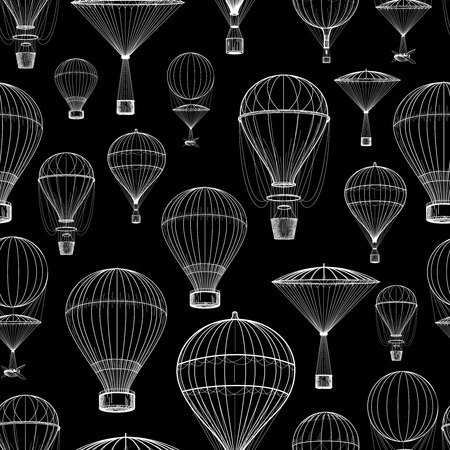 Black and white hot air balloon seamless pattern. Vector illustrationのイラスト素材